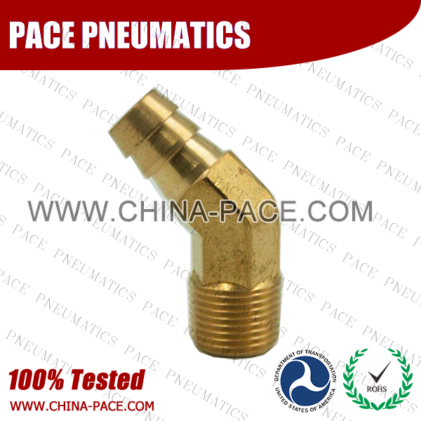 Forged 45 Degree Male Elbow Hose Barb Fittings, Brass Hose Fittings, Brass Hose Splicer, Brass Hose Barb Pipe Threaded Fittings, Pneumatic Fittings, Brass Air Fittings